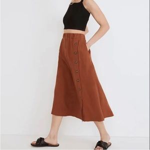 Madewell Linen Blend Button Midi Skirt